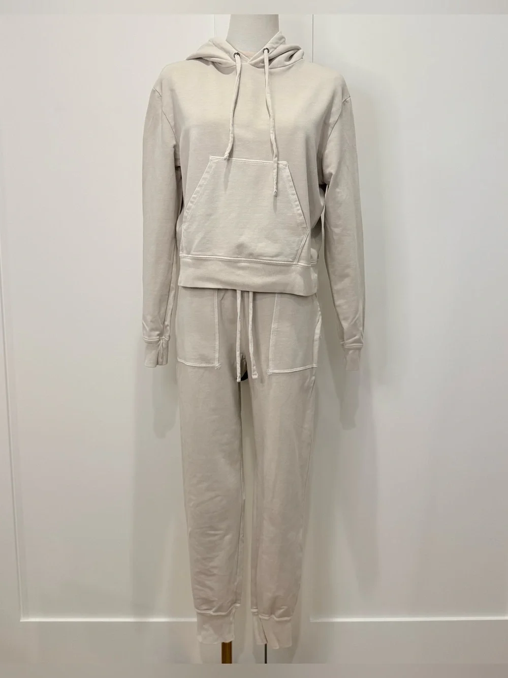 Goodlife Micro Terry Lounge Set Small Beige Hoodie Joggers Travel Minimal Comfy
